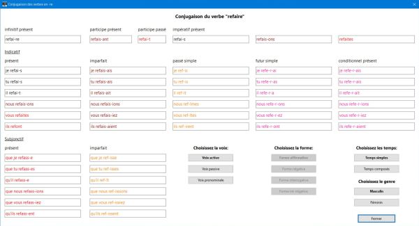 Conjugation of French verbs in -re: Conjugation table