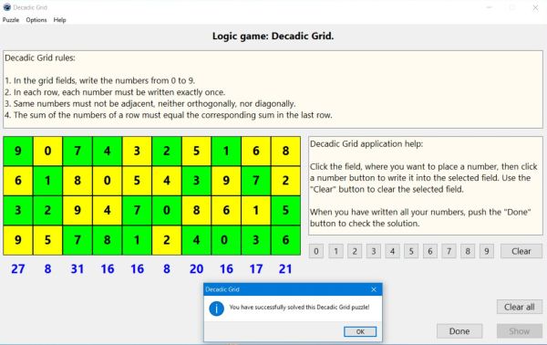 Decadic Grid - a free logic game for PC