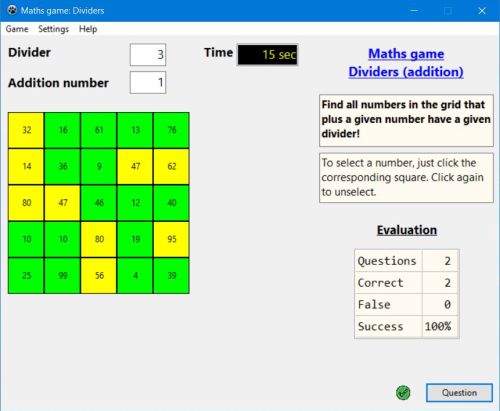 Mathematics game: Find the numbers with a given divider