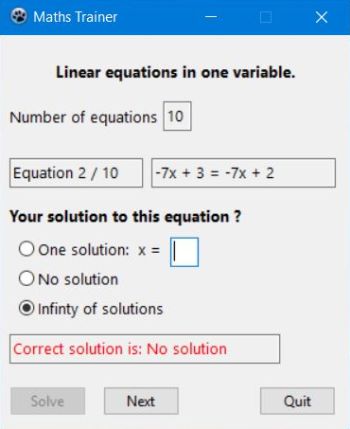Math trainer: Linear equations in 1 variable exercises