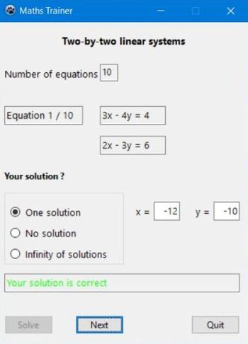 Math trainer: Linear equation systems in 2 variables exercises