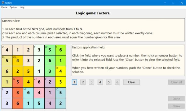 Factors - a free logic game for PC
