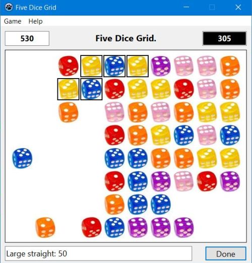 Five dice grid: Yahtzee-based dice game for 1 player