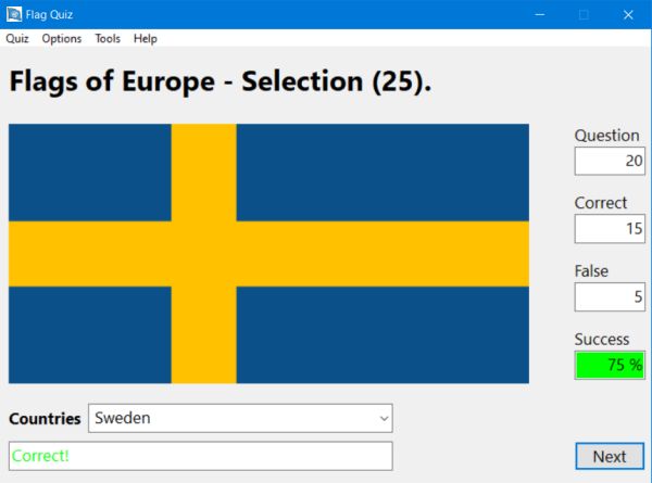 Free PC application: World countries flag quiz