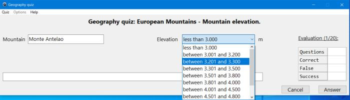 Geography quiz: European mountains elevation