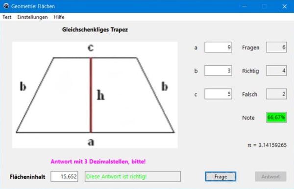 Mathematics trainer PC application: Geometrical surfaces