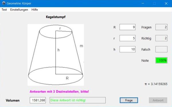 Mathematics trainer PC application: Geometrical solids