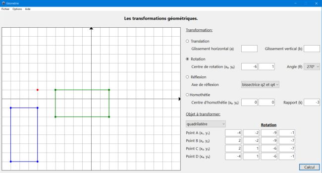 Transformations géométriques: Rotation d'un quadrilatère autour d'un point différent de l'origine