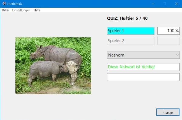 Gratis Huftiere-Bilderquiz PC Anwendung