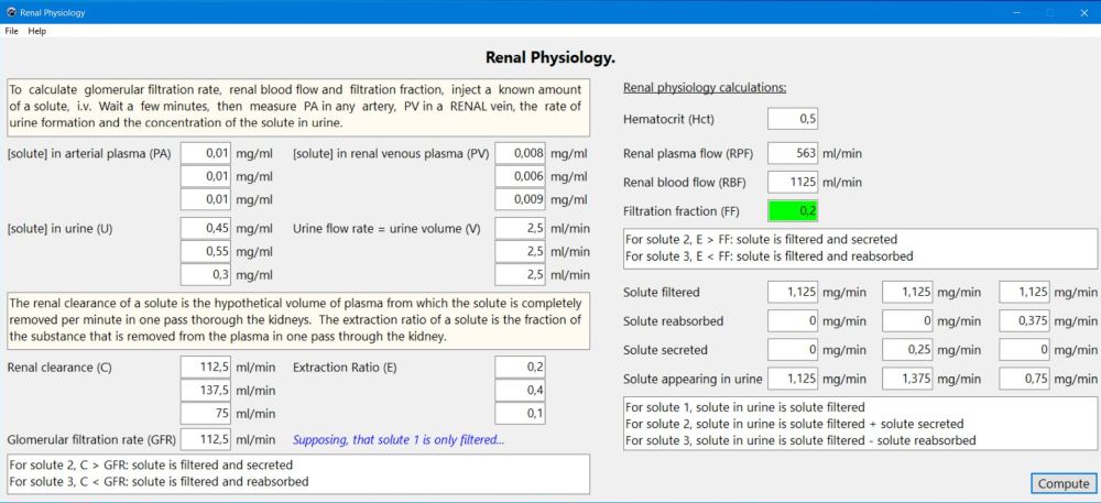 Free renal physiology application for PC: Glomerular filtration