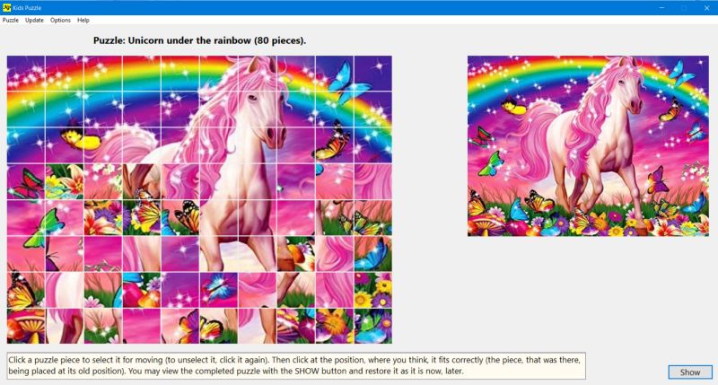 Kisdpuzzle - A free PC puzzle game for children: Unicorn under the rainbow