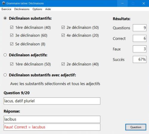 Application PC: Exercices de déclinaison latine