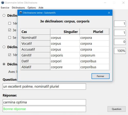 Application PC: Tables de déclinaison latine