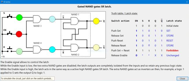 Electronics simulation: Gated NAND gates SR latch