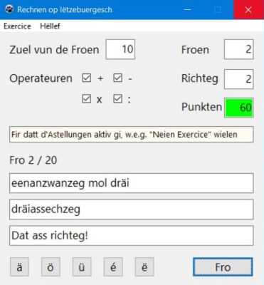 Basic arithmetic operations with numbers in Luxembourgish