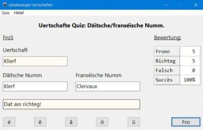 Lëtzebuerger Uertschafte Quiz: Rode vum däitschen a franséísche Numm vun enger Stad oder engem Duerf