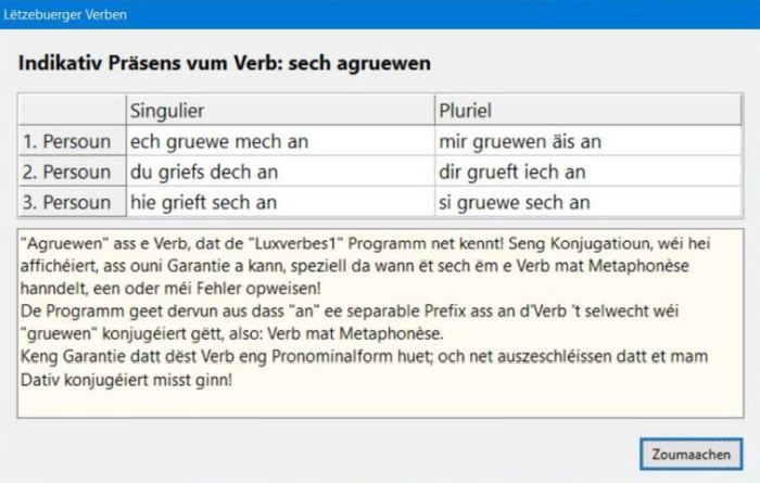 Luxembourgish verbs: Present tense conjugation table