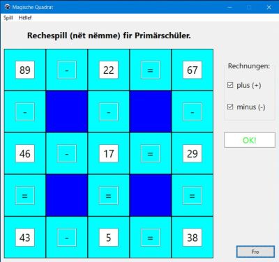 Arithmetik Rechespill op lëtzebuergesch: Magische Quadrat