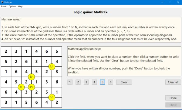Mathrax - a free logic game for PC