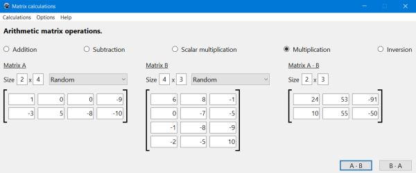 Free math PC application: Matrix multiplication