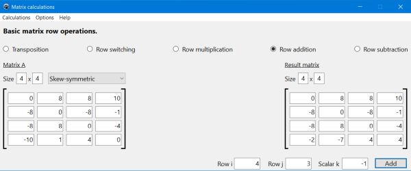 Free math PC application: Matrix row addition