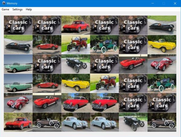 A free Memory game for PC (here with classic cars pictures - series 2)