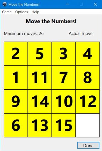 PC game: Move tiles until their numbers form a sequence