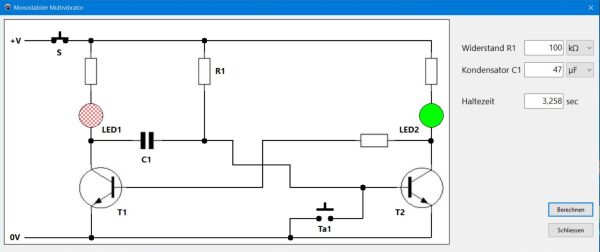 Electronics simulation: Monostable timer circuit