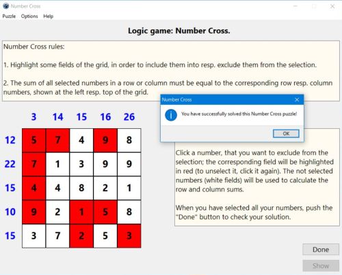 NumberCross - a free logic game for PC