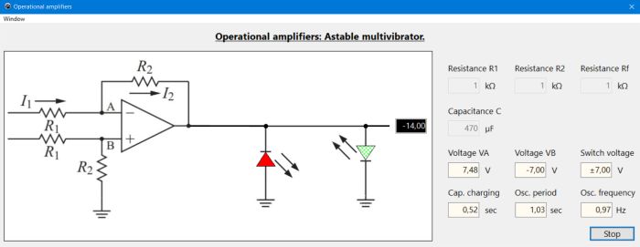 Operational amplifier simulation: Astable timer circuit