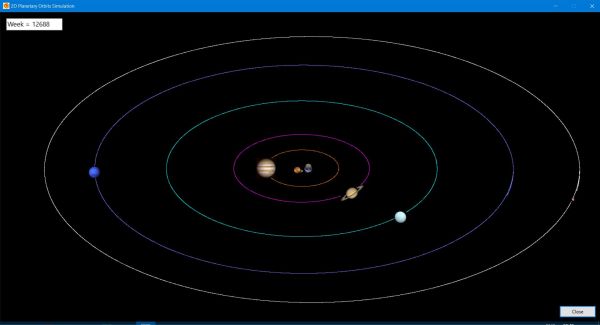Planetary orbits PC application: Graphical animation