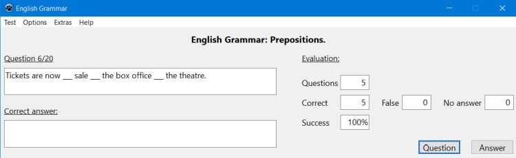 English grammar exercise generator: Prepositions