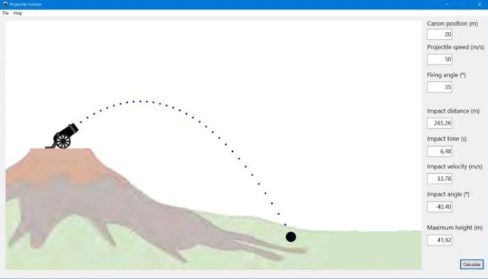 Physics PC application: Projectile motion simulation