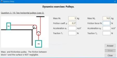 Dynamics exercises: Two horizontal pulleys system