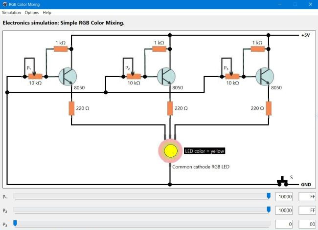 Electronics application: Simple color mixer circuit using an RGB LED