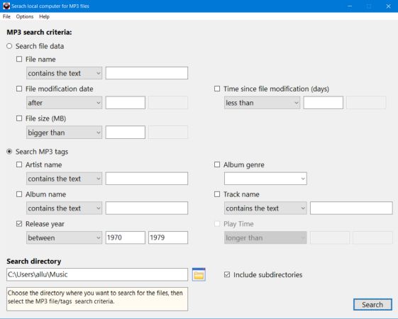 Local MP3 serach: Serach criteria
