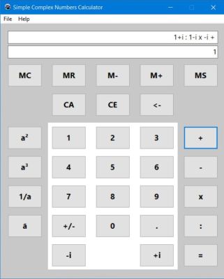 Simple complex numbers calculator PC application