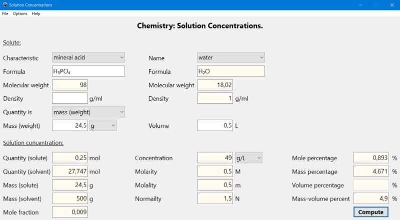 Chemistry - Calculation of solutions concentrations