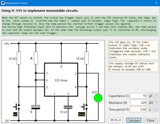 IC-555 timer circuits simulation: Monostable circuit