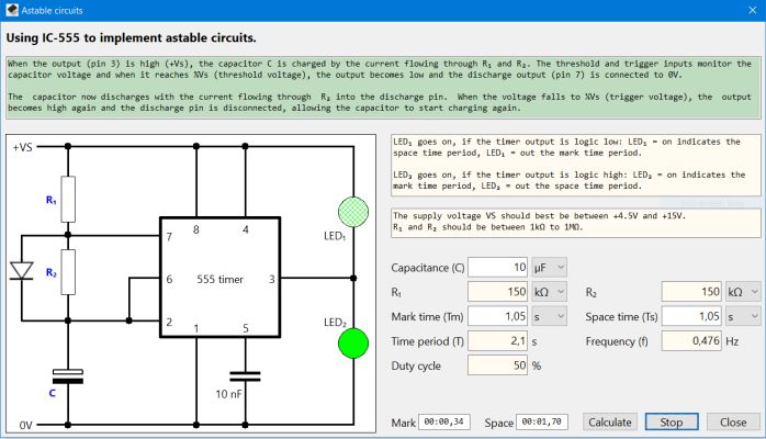 IC-555 timer circuits simulation: Astable circuit