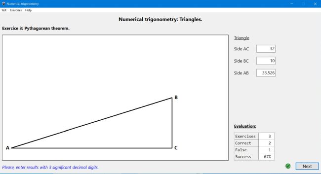 Numerical trigonometry: Pythagorean theorem exercise