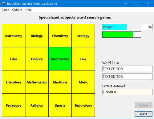 Educational PC application: Specialized words Guess the word game