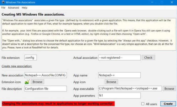 Creating a new Windows file association
