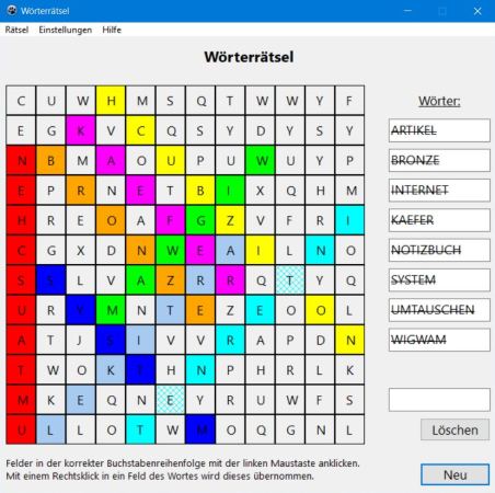 Wörter-suchen Rätsel Anwendung