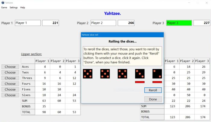 Multiple-players Yahtzee dice game