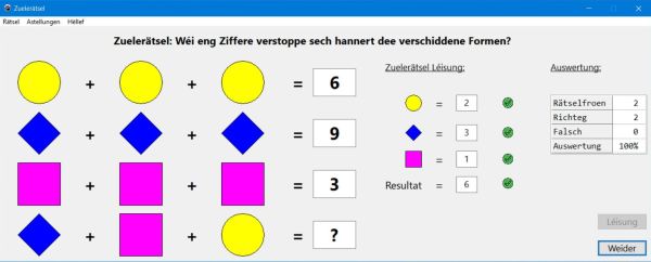 Zuelrätsel: Niveau 1 Beispill