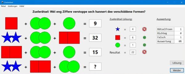 Zuelrätsel: Niveau 4 Beispill