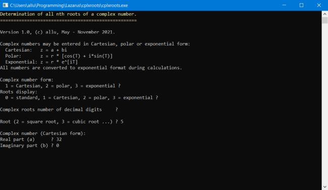 Complex roots determination: Input of the complex number