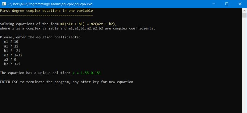 Solving first degree complex equations