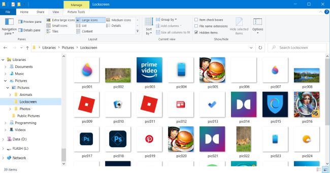 Windows lockscreen pictures: Pictures copied by the 'lspics' program to a user directory